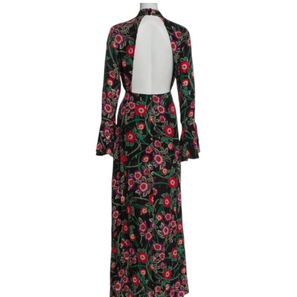 Misa Los Angeles Floral Maxi Dress Black Pink Long Sleeve High Slit Boho Chic XS - Picture 4 of 5